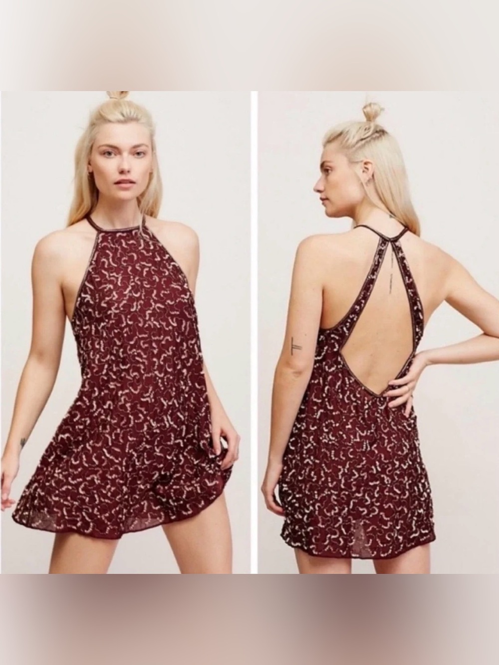NWT Free People Sassy Glam Mini dress in Burgundy